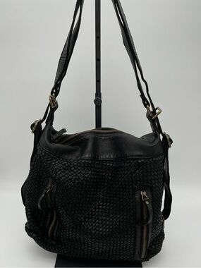 Milo Woven Leather Black Sienna Shoulder Bag/Backpack